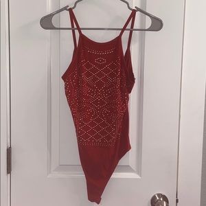 red and gold charlotte russe body suit